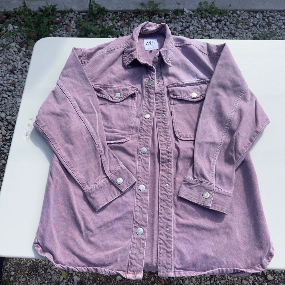 Zara Purple Denim Shirt Jacket